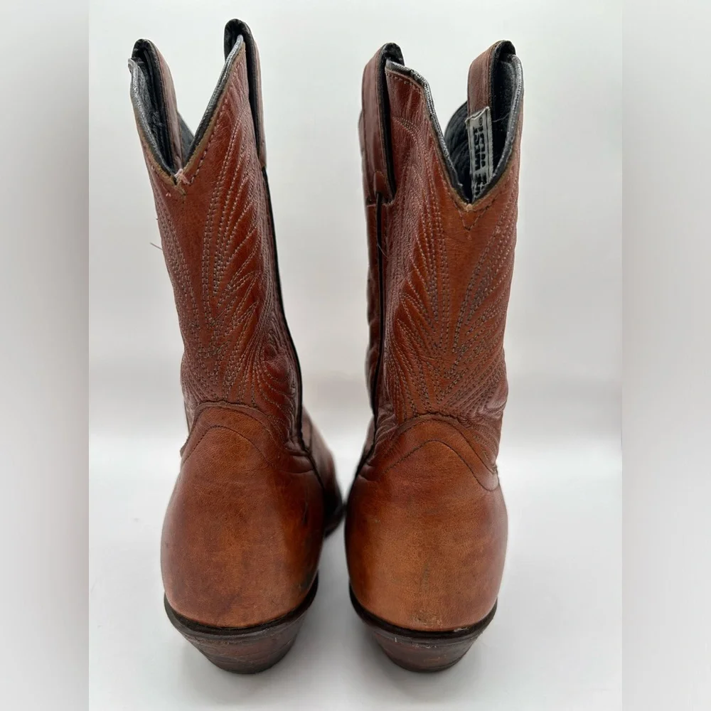 Vintage CODE WEST Tan Leather Cowboy Boots Midi Western BOHO Women’s SZ 7 - Picture 6 of 10